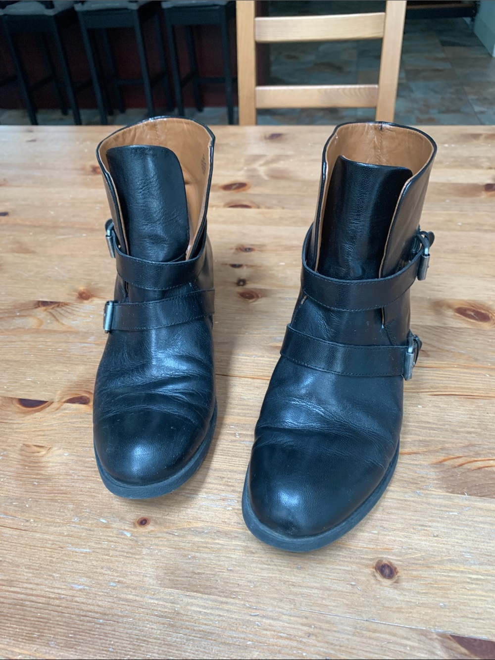 Nine West Black Leather Buckle Ankle Boots